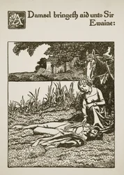 Een Jonkvrouw brengt hulp aan Sir Ewaine, illustratie uit 